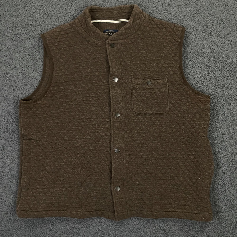 Pendleton Quitled Vest Mens XL Brown Cotton Snap Button Diamond Gilet